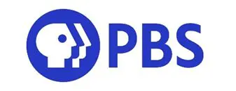 A blue logo of the public broadcasting system.